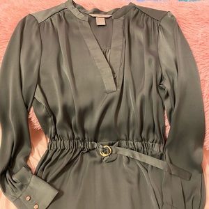 H&M Green Long Sleeve Dress. Small. Silk.